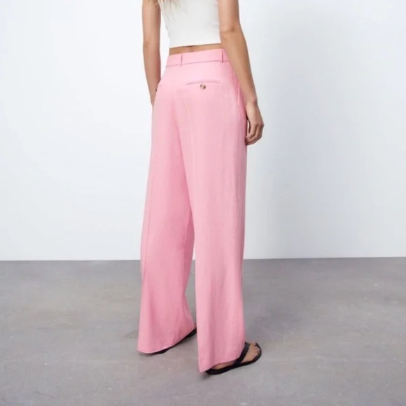Zara Pants & Jumpsuits Zara Linen Blend Full Length Pants Pink M